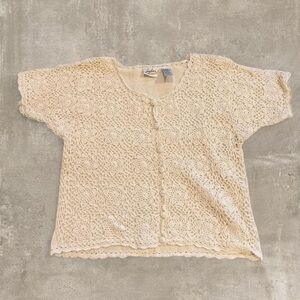 Vintage Jaclyn Smith Crochet Cardigan | Cream Floral Lace Knit Top M